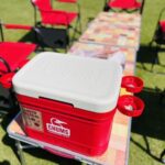 船橋ケイバ ハートビートBBQの有料エリアで使用できる赤くておしゃれなクーラーボックス