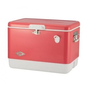 船橋ケイバ ハートビートBBQ Coleman　スチールベルト 54QTクーラー51L　ストロベリー